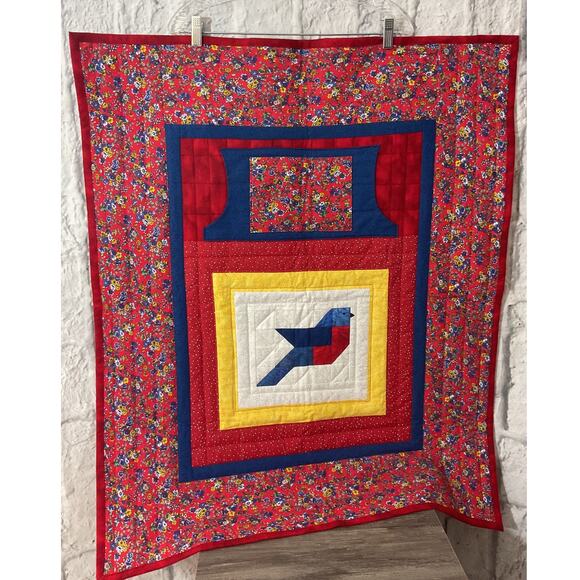 Wall Quilt Decorative Red Blue Handmade Quilt 31” x 38” - Picture 7 of 7